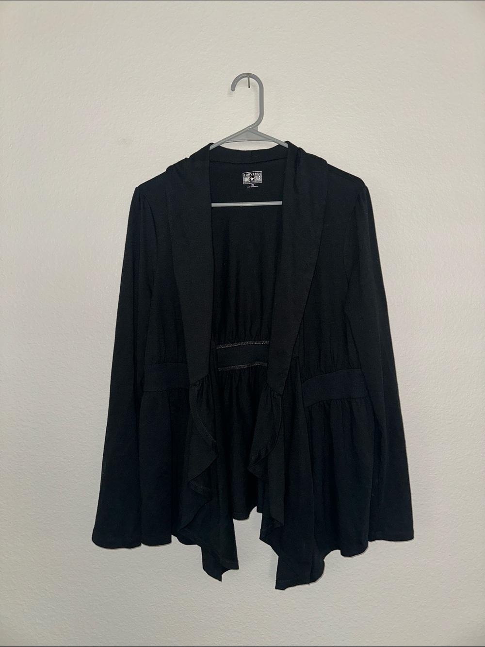 Converse One Star Women’s Black Draped Open Front Cardigan Size XL